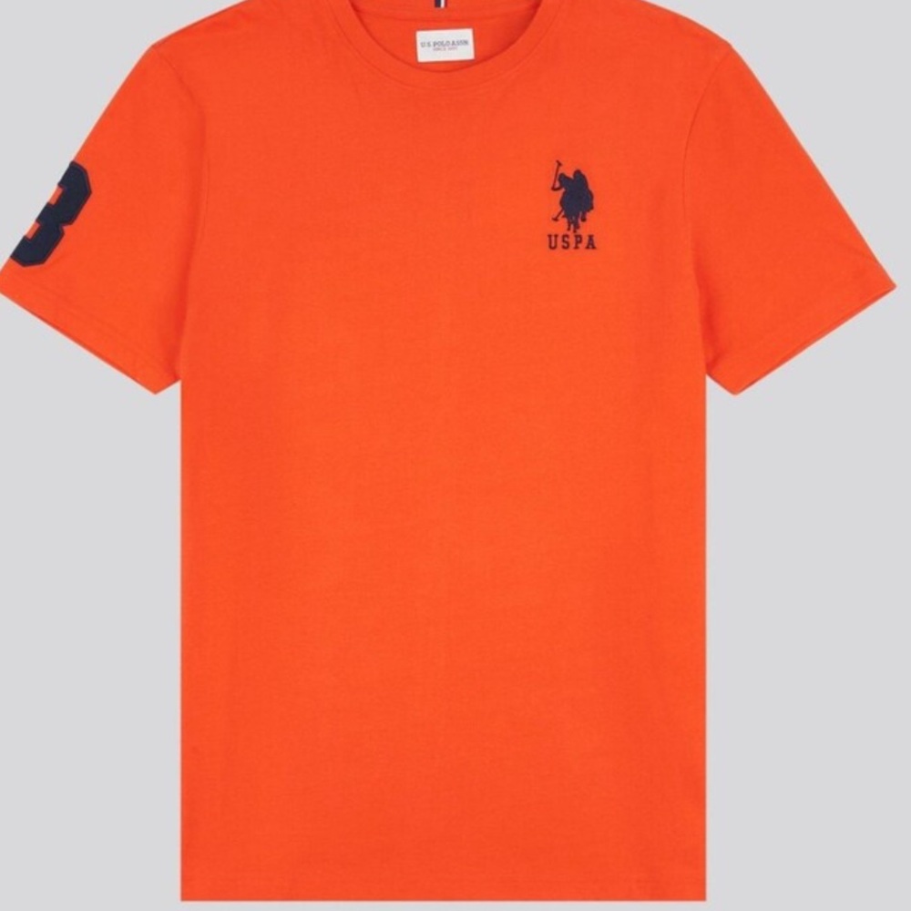 U.S. Polo Assn. Boys V-Neck T-Shirt Size L (14-16) Orange Blue Big Logo